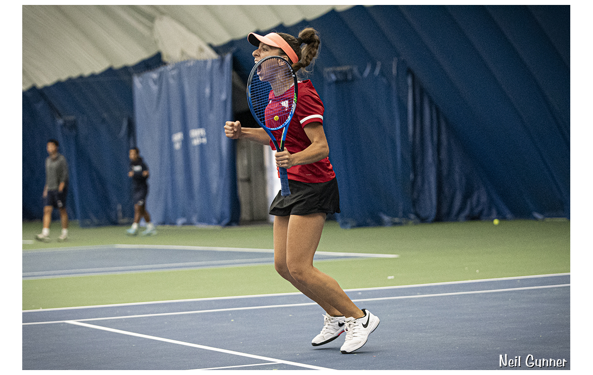 Tennis player celebrates victory